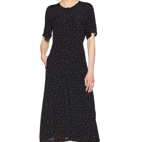 Women's medium length dress black white dot